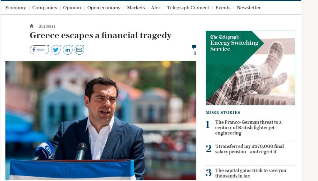 Telegraph: H Eλλάδα ξεφεύγει από την οικονομική τραγωδία