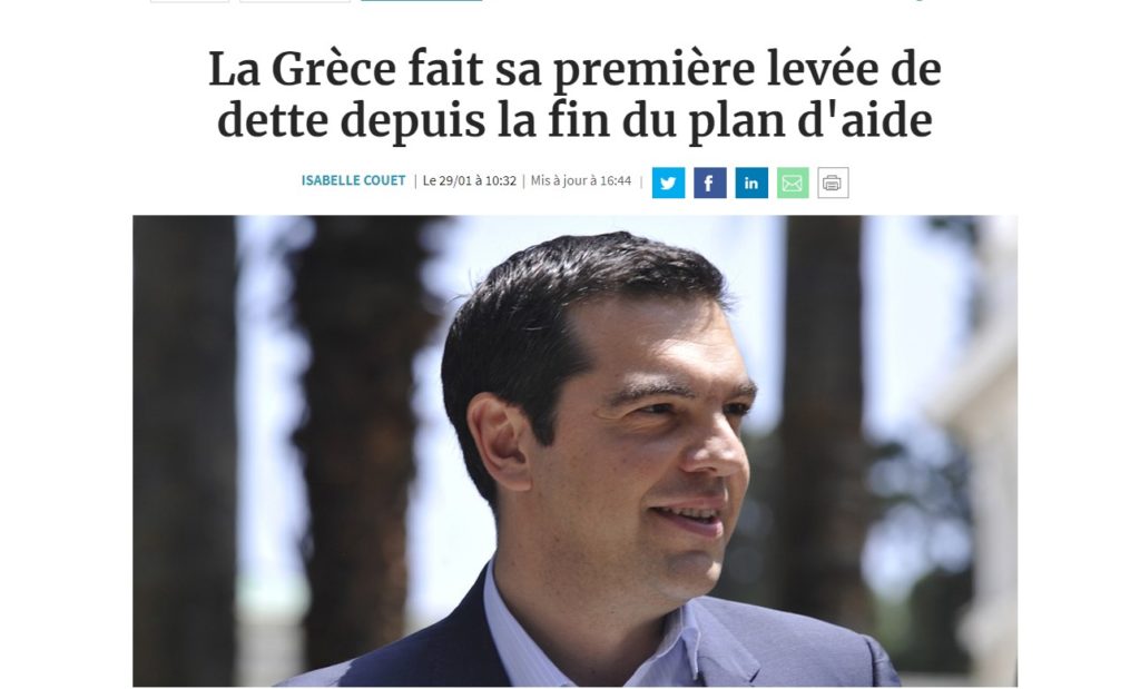 Les Echos: Η Ελλάδα με την έκδοση του πενταετούς ομόλογου υπογράφει το τέλος της κηδεμονίας της «Τρόικας»