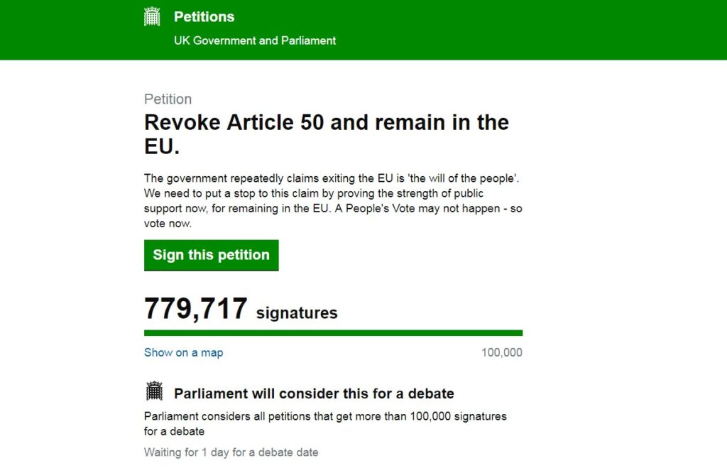 «Stop Brexit» – Πάνω από 700.000 υπογραφές στη Βρετανία