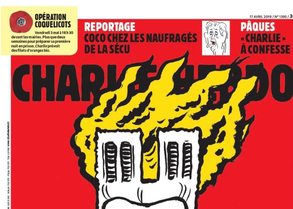 Το εξώφυλλο του Charlie Ηebdo για την Παναγία των Παρισίων σατιρίζει τον Μακρόν και προκαλεί (Photo)