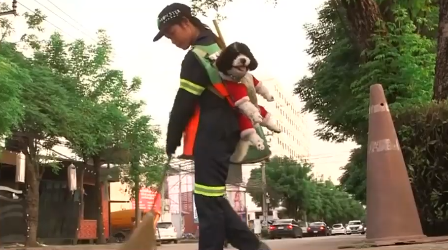 Η οδοκαθαρίστρια που έγινε viral – Παίρνει κάθε μέρα τη σκυλίτσα της στη δουλειά (Video)