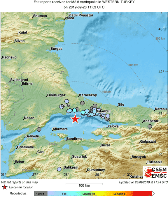 Μετασεισμός 3,8 Ρίχτερ στην Κωνσταντινούπολη