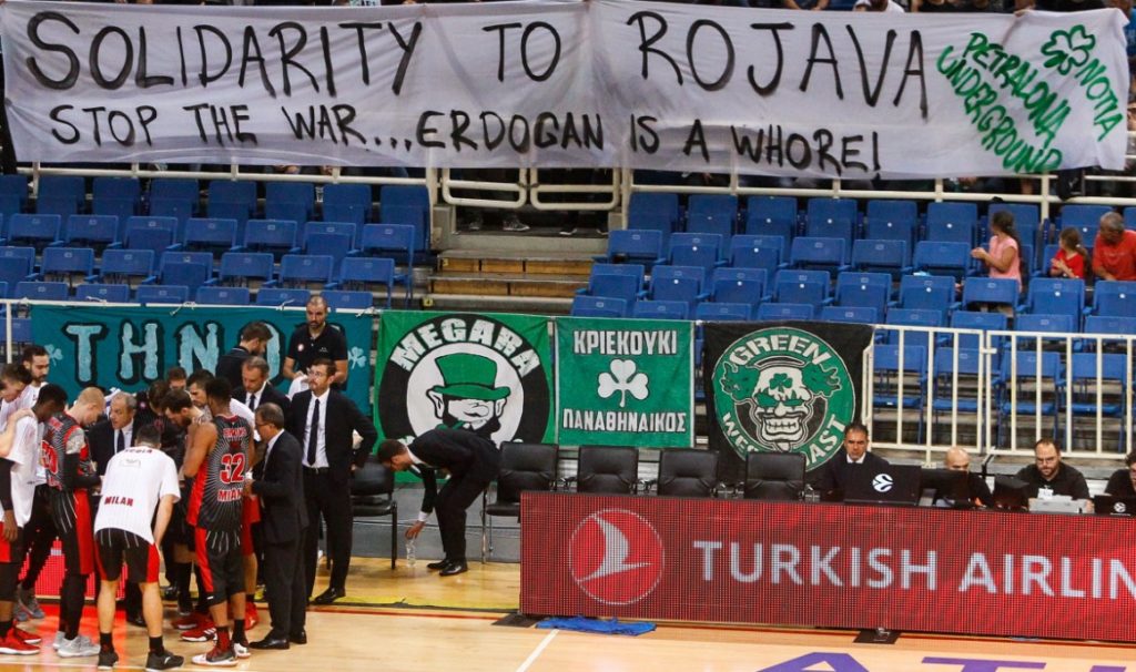 Πανό υπέρ των Κούρδων στο Παναθηναϊκός – Αρμάνι Μιλάνο (photo)