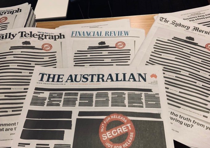 Με μαύρα, λογοκριμένα πρωτοσέλιδα κυκλοφόρησαν οι εφημερίδες στην Αυστραλία (Photos)