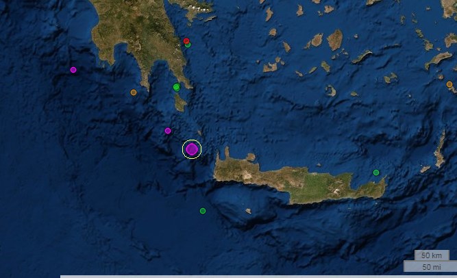 Ισχυρή σεισμική δόνηση μεταξύ Κυθήρων και Κρήτης