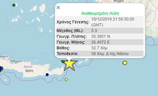 Συνεχίζει να τρέμει η γη στην Κρήτη – Νέος σεισμός  5,3 Ρίχτερ