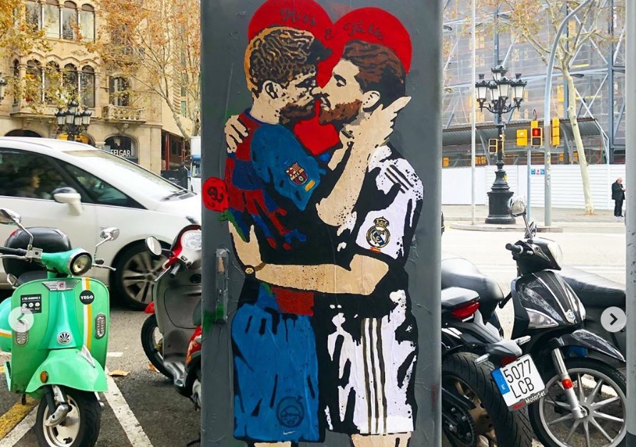 Γκράφιτι που δείχνει τους αρχηγούς της Ρεάλ και της Μπαρτσελόνα να φιλιούνται (Photos)