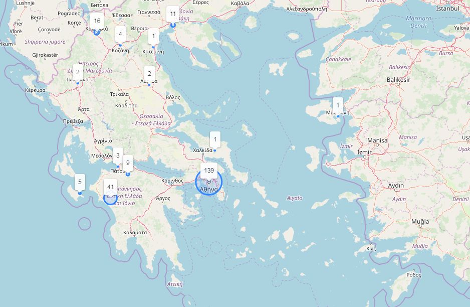Ο χάρτης με τα κρούσματα κορονοϊού στην ελληνική επικράτεια