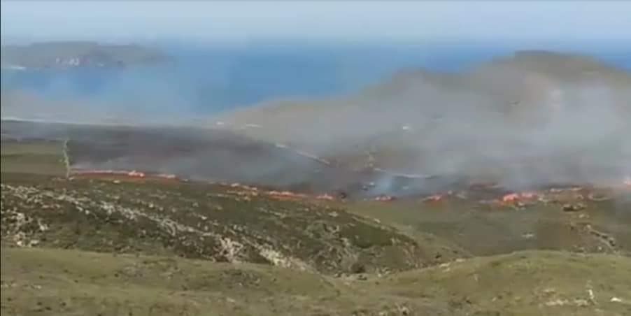 Mεγάλη φωτιά κατακαίει χορτολιβαδική έκταση στα Ψαρά (Photos)