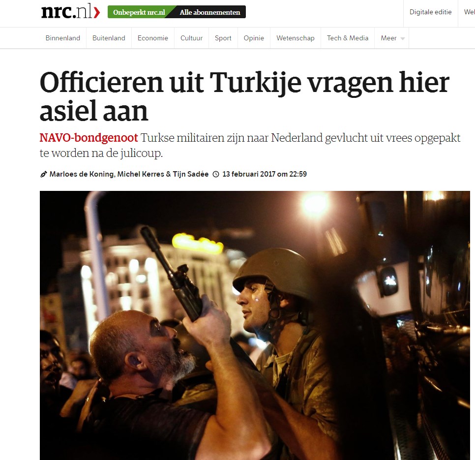 Ολλανδικός Τύπος: «Τούρκοι αξιωματικοί ζητούν άσυλο στην Ολλανδία»