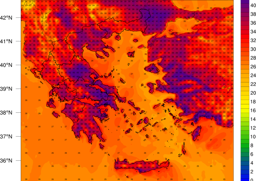 Καύσωνας με μέγιστη θερμοκρασία 43 με 45 βαθμούς