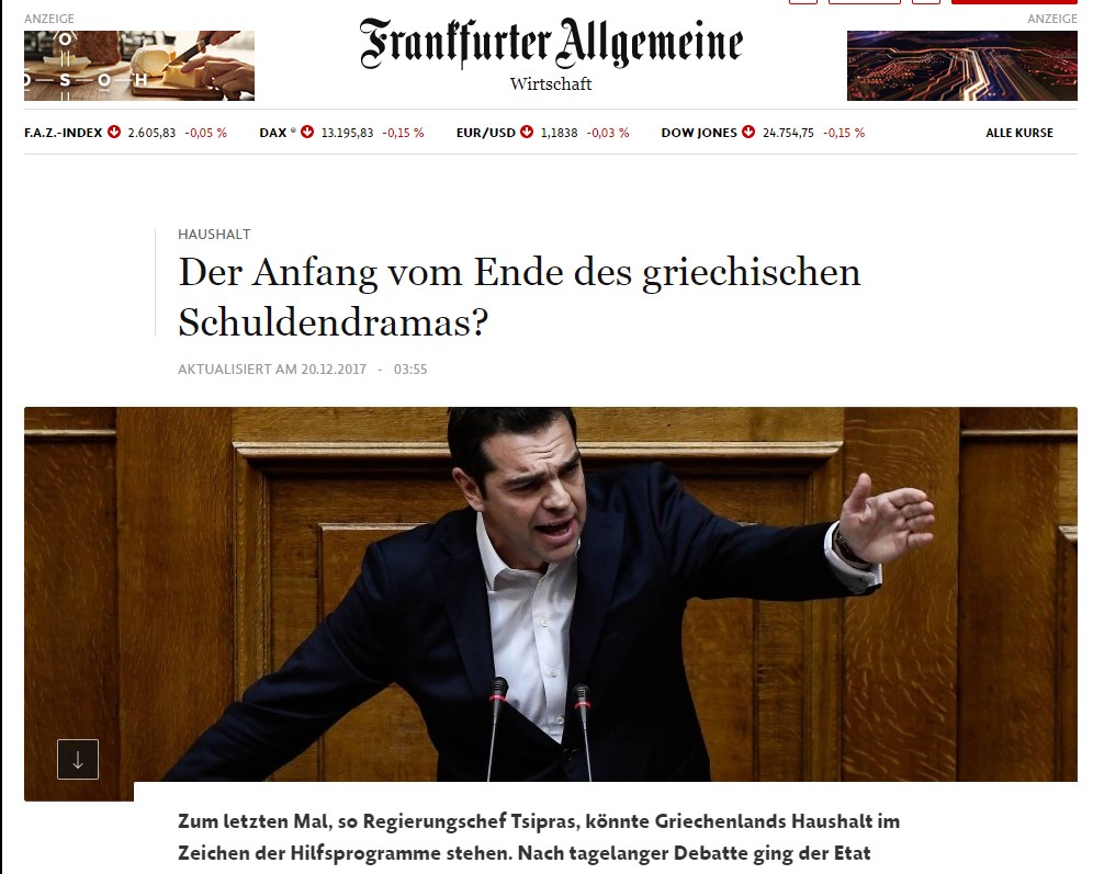 FAZ: Ελπίδα για αρχή του τέλους στο δράμα του χρέους