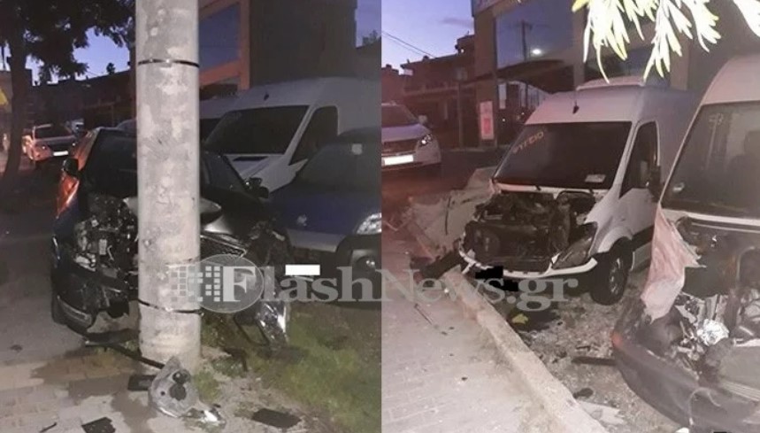 Χανιά: Τρελή πορεία αυτοκινήτου – Προκάλεσε ζημιές σε δέκα παρκαρισμένα και έπεσε σε κολώνα (Photos)