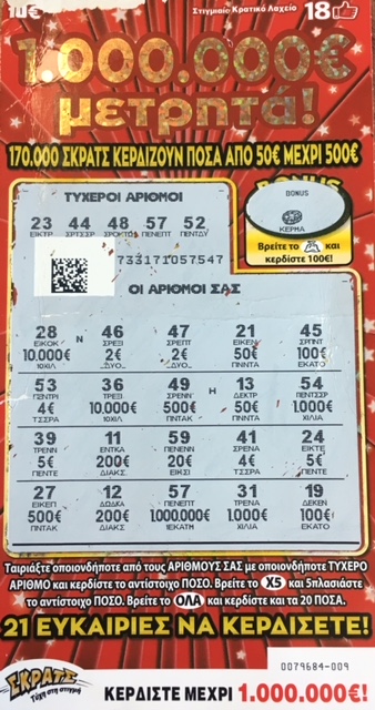 Εκατομμυριούχος παίκτης στο ΣΚΡΑΤΣ – Στην Κρήτη το πρώτο τυχερό δελτίο του παιχνιδιού «1.000.000€ Μετρητά»
