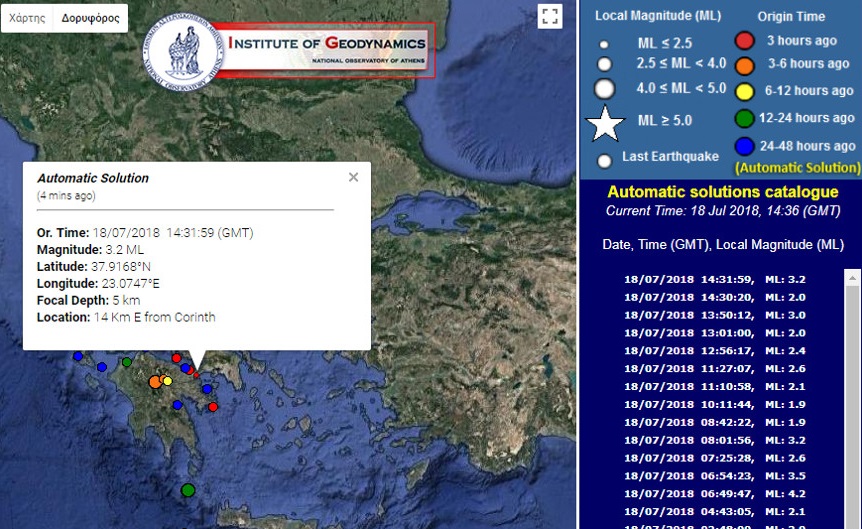 Σεισμός 3,2 Ρίχτερ στην Κόρινθο