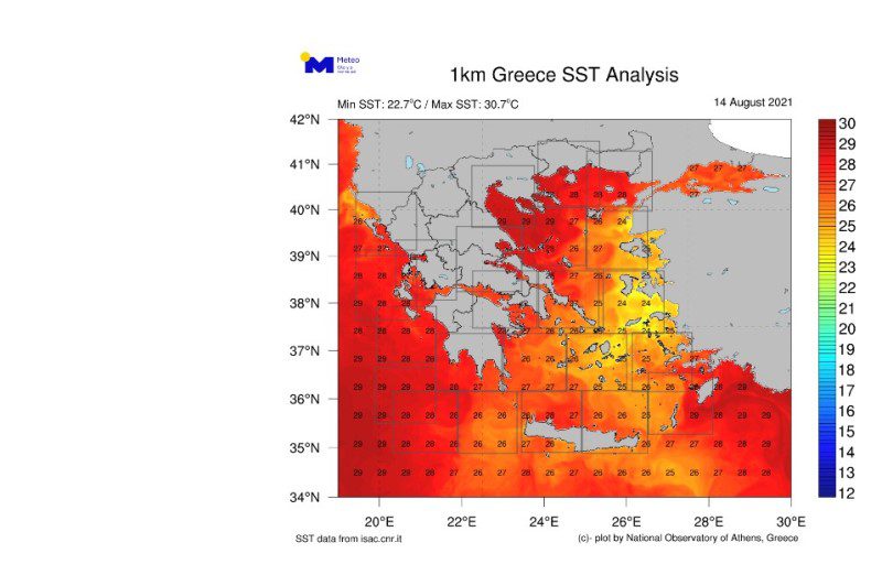 Σε πολύ υψηλά επίπεδα η θερμοκρασία της επιφάνειας της θάλασσας στην Ελλάδα