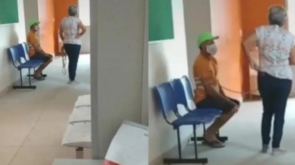 Έδεσε τον σύζυγό της με… σκοινί και τον πήγε σε κέντρο εμβολιασμού (Photo)
