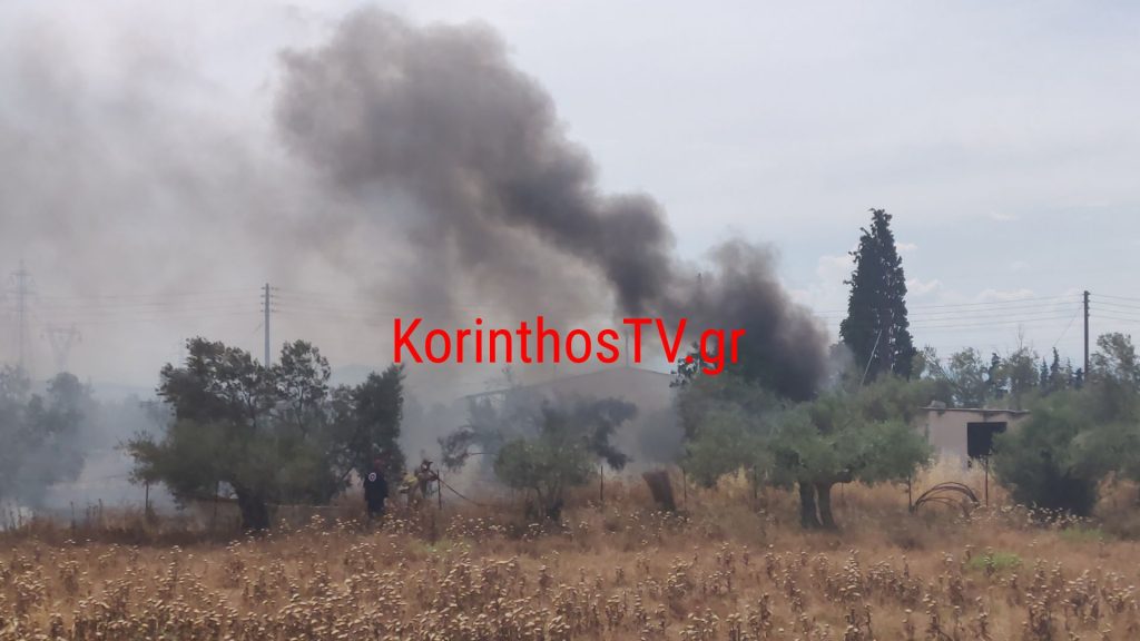 Φωτιά στην Κόρινθο απέναντι από τον προαστιακό (Video)