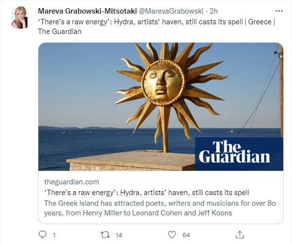 Η Μαρέβα Μητσοτάκη «ντρίμπλαρε» το άρθρο – κόλαφος του Guardian ποστάροντας… για την Ύδρα
