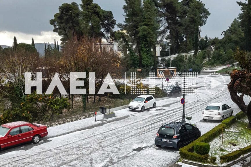 Σφοδρή χαλαζόπτωση στην Αρχαία Ολυμπία – Προβλήματα και ζημιές σε γεωργικές καλλιέργειες (Video)