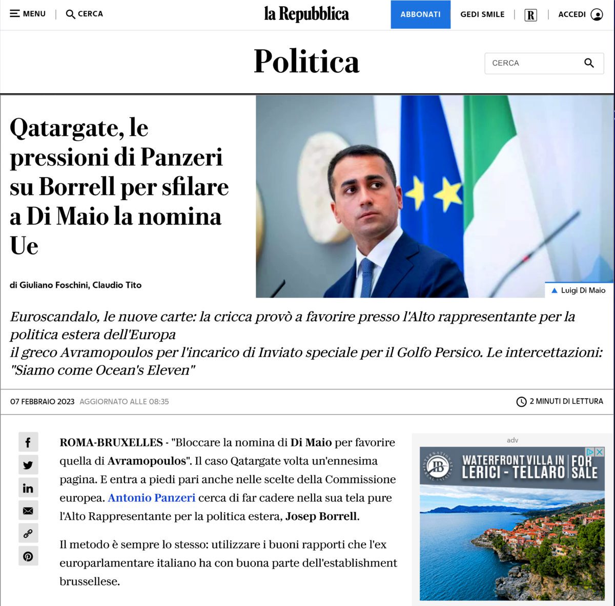 Qatargate le pressioni di Panzeri su Borrell per sfilare a Di Maio la nomina Ue la Repubblica scaled