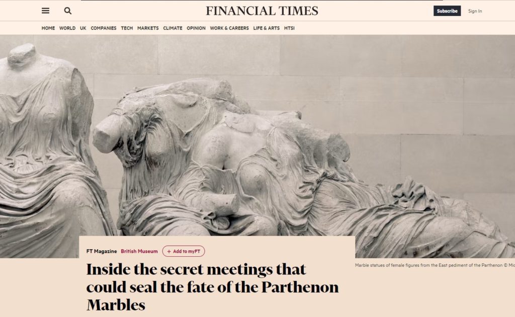 Γλυπτά Παρθενώνα: Οι Financial Times αποκαλύπτουν τις μυστικές συνομιλίες Μητσοτάκη – Όσμπορν
