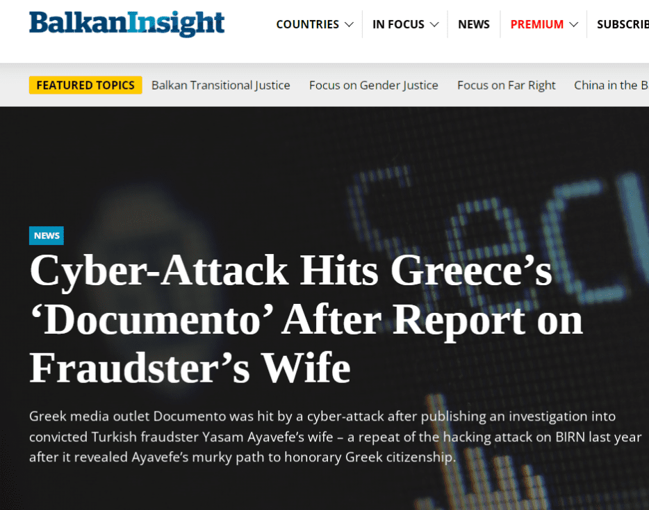 Balkan Insight: Κυβερνοεπίθεση στο Documento μετά τις αποκαλύψεις για τη σύζυγο Αγιαβέφε