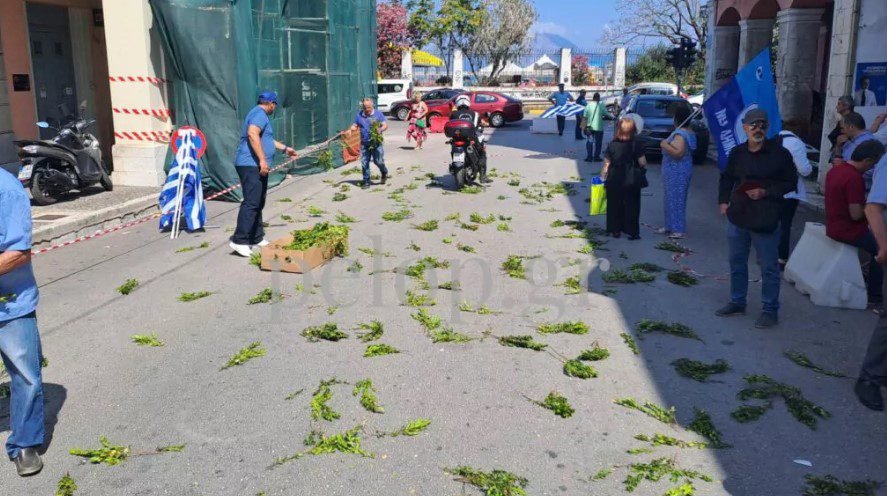 Το είδαμε κι αυτό: Με… βάγια υποδέχθηκαν τον Μητσοτάκη στην Πάτρα (Photos)