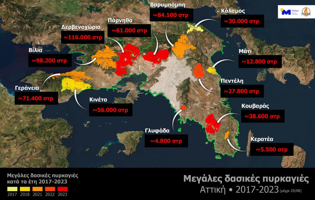 Αττική: Το 33% των δασών της κάηκε τα τελευταία επτά χρόνια – 215.600 στρέμματα κάηκαν φέτος