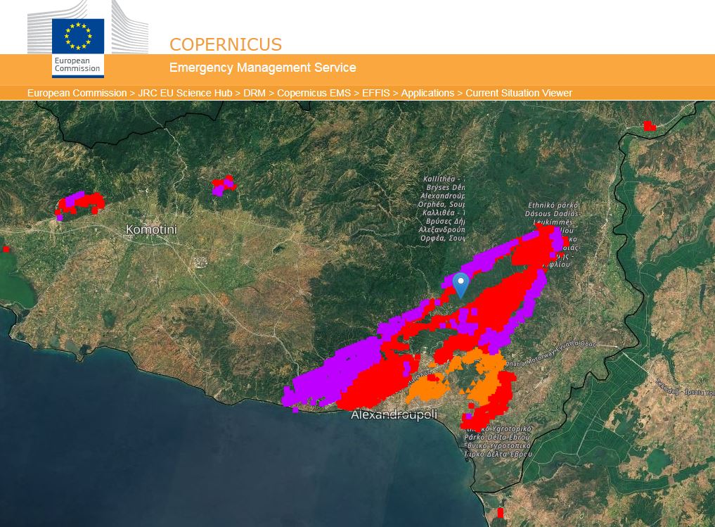 Αλεξανδρούπολη: Το μέγεθος της καταστροφικής πυρκαγιάς στο σύστημα πληροφόρησης της ΕΕ