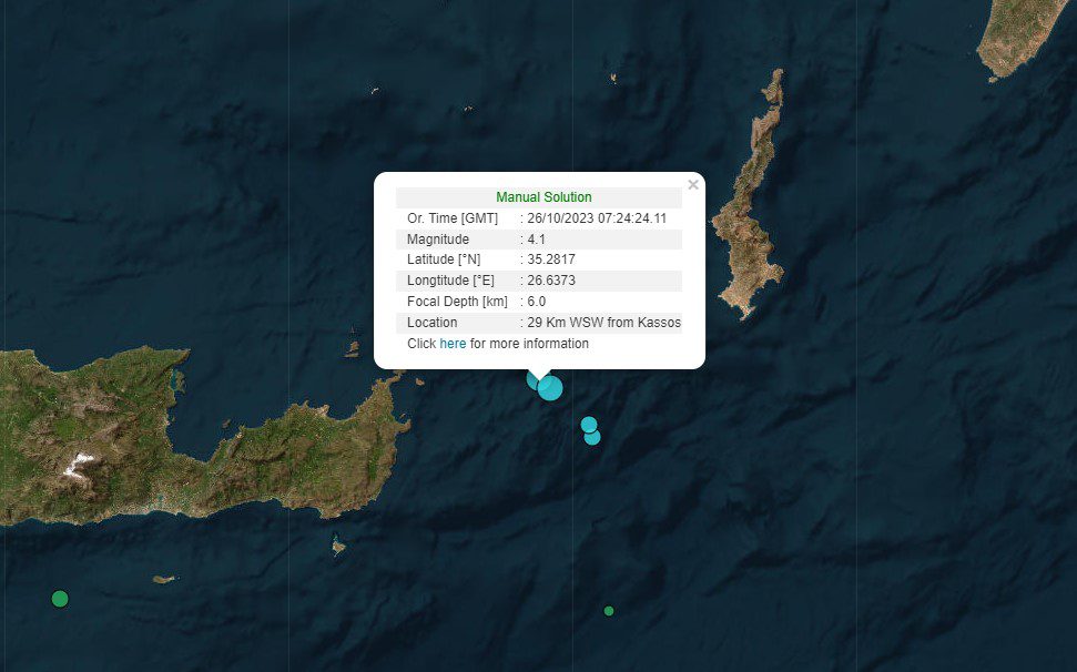 Μπαράζ σεισμών μεταξύ Κάσου και Κρήτης  – Τέσσερις μέσα σε μία ώρα