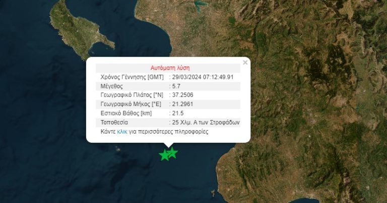 Δίδυμοι σεισμοί 5,6 και 5,7 Ρίχτερ στις Στροφάδες Ηλείας – Αισθητοί στην Αθήνα