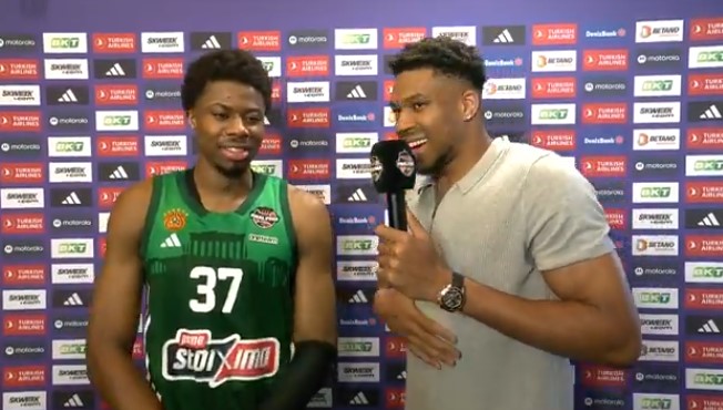 Euroleague: Φοβερή στιγμή – Ο Γιάννης Αντετοκούνμπο σε ρόλο ρεπόρτερ, με τον Κώστα να κάνει δηλώσεις (Video)