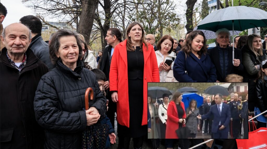 Απέναντι από την εξέδρα των επισήμων η Ζωή Κωνσταντοπούλου στην παρέλαση της Λάρισας – Αγνόησε χειραψία με τον γαλάζιο Κέλλα (Video)