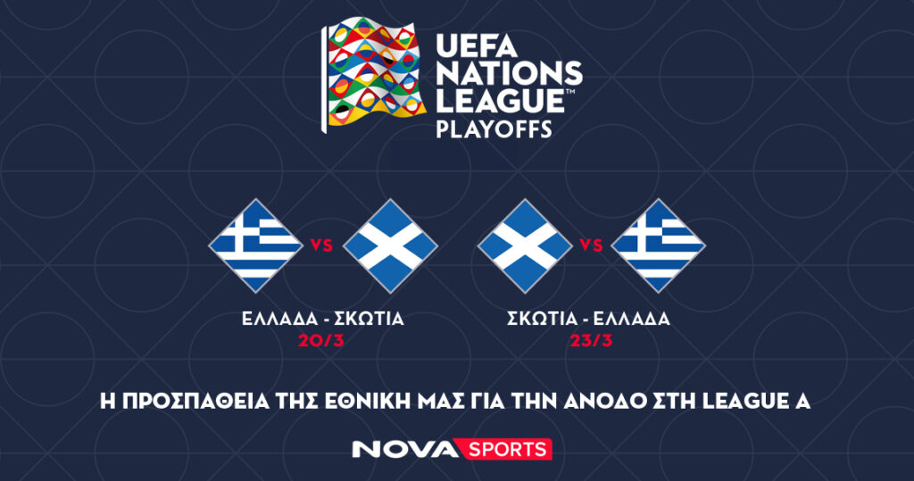 Nova: Ελλάδα – Σκωτία για την άνοδο στην ελίτ κατηγορία του UEFA Nations League