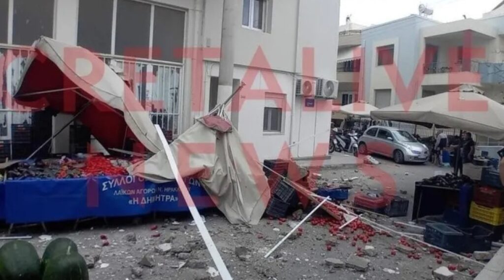 Ηράκλειο: Μπαλκόνι έπεσε σε πάγκο λαϊκής αγοράς – Οι πρώτες πληροφορίες (Video)