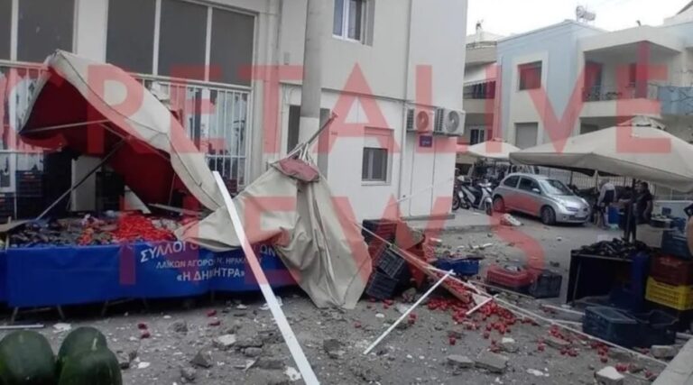 Ηράκλειο: Μπαλκόνι έπεσε σε πάγκο λαϊκής αγοράς – Οι πρώτες πληροφορίες (Video)