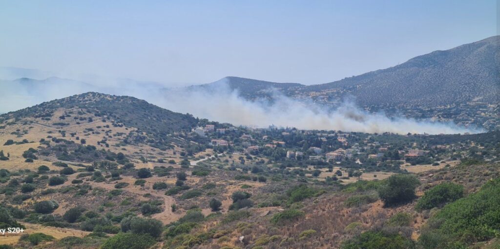 Κοντά σε σπίτια η φωτιά στην Ανάβυσσο: Ήχησε το 112 – «Απομακρυνθείτε προς Αθήνα» (Photos)
